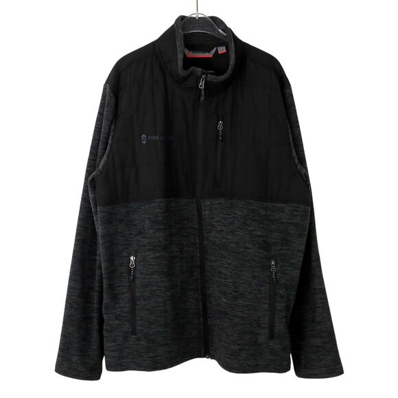 Free Country Overlay Fleece Jacket Jet Black and Charcoal Gray Men's Large - Picture 2 of 7